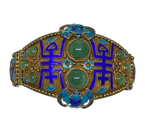 Antique Chinese Cloisonné w/ Gold Mesh Bracelet