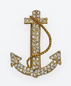 Anchor Gold Toned Scarf Ring w/ Crystal