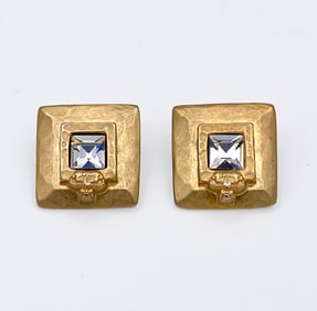 Gold Tone Earrings Diamond Simulant