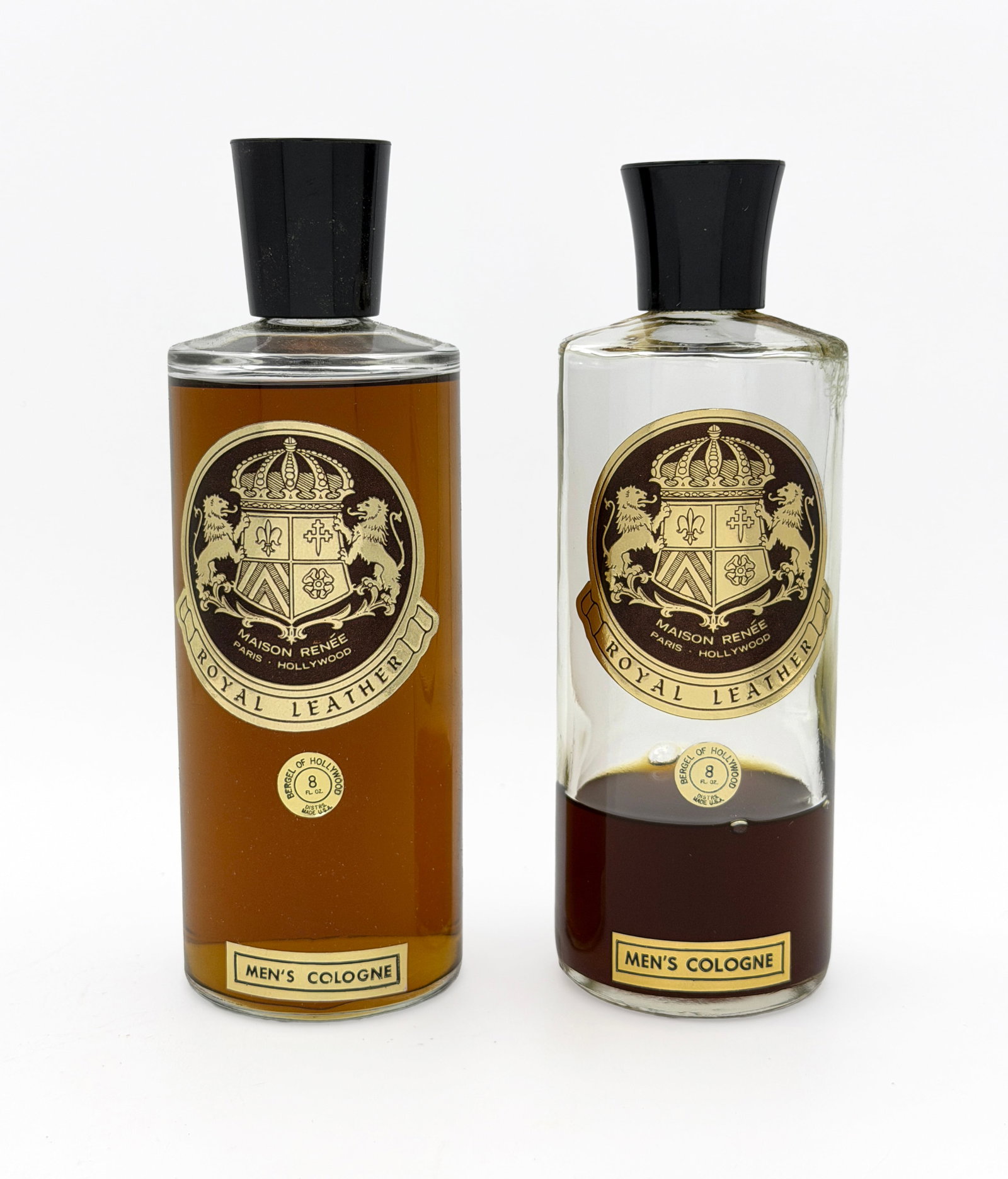 Vintage "Royal Leather" Cologne wooden gift box: RARE Vintage "Royal Leather" Cologne in a lovely wooden structured gift box by Bergel of Hollywood - 8 fl oz. Includes a second wooden box with another Royal Leather empty bottle.
