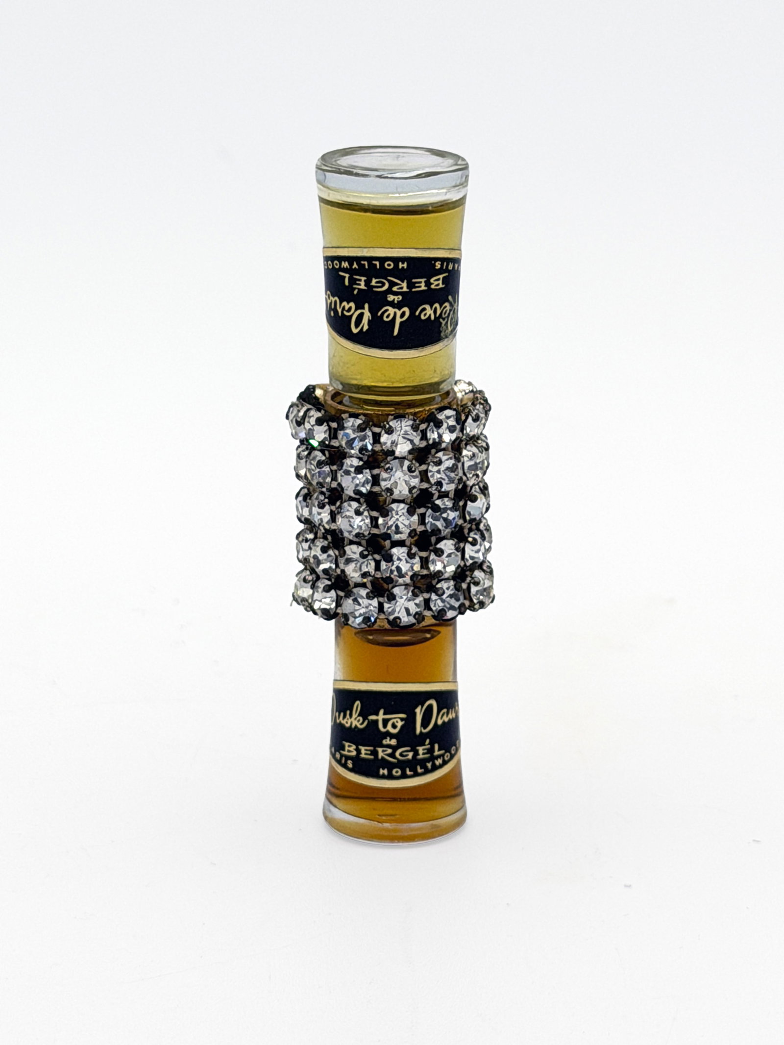 RARE Vintage Jeweled Mini Perfume Connectors: Vintage Jeweled Mini Perfume Connectors/Coupler with Dusk to Dawn & Reve de Paris vintage perfume by Bergel of Hollywood (1.5 drams each bottle).