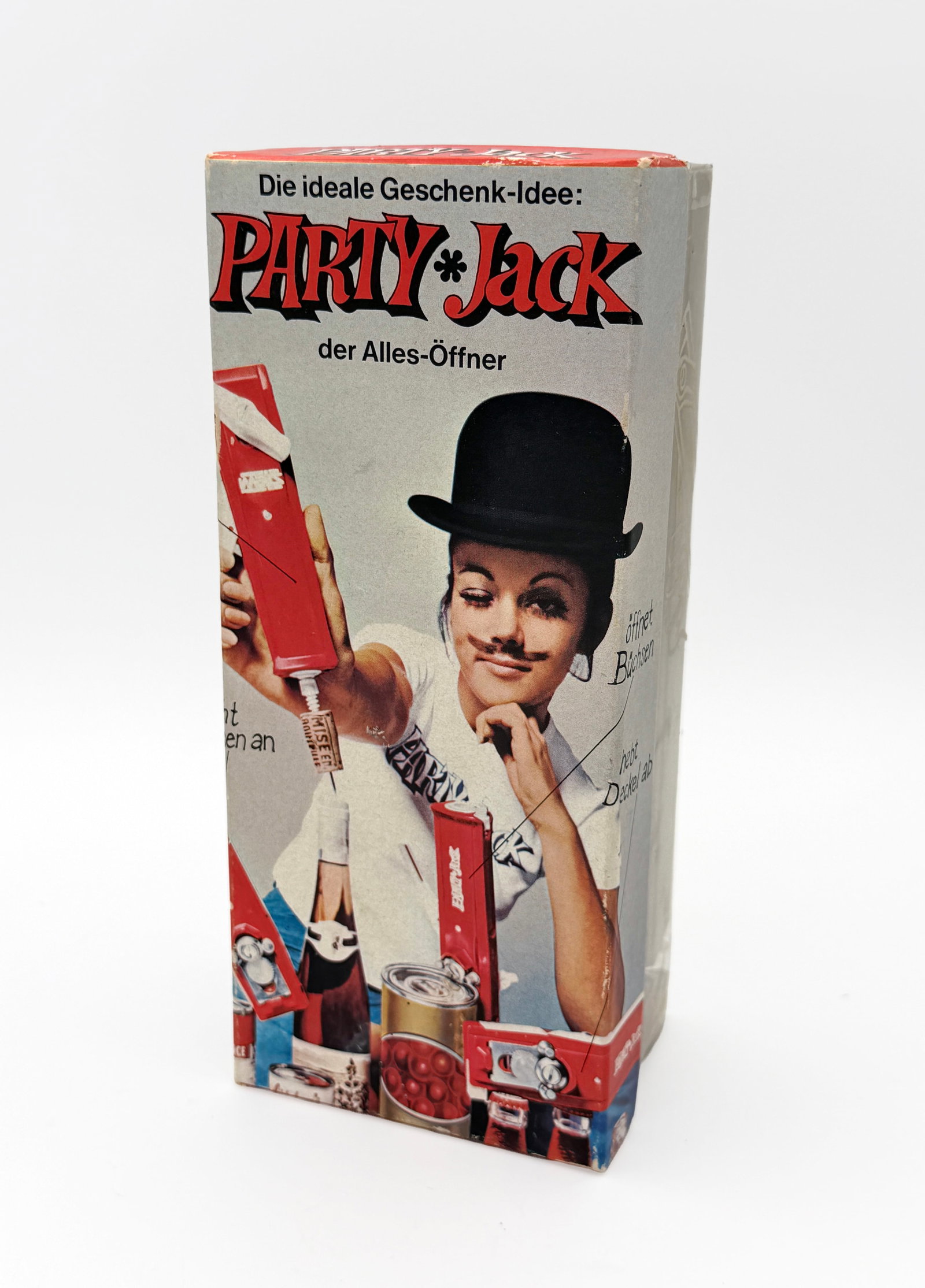 Vintage MCM 1960s Stewi Party Jack opener: Vintage Swiss Stewi “Party-Jack” multipurpose bar tool combining a bottle opener, can piercer, tin opener, foil cutter and pump-style needle cork extractor. The needle stores inside the handle