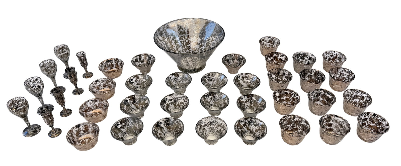 MCM Silver distressed punch bowl + 12 cups (1 of 8)