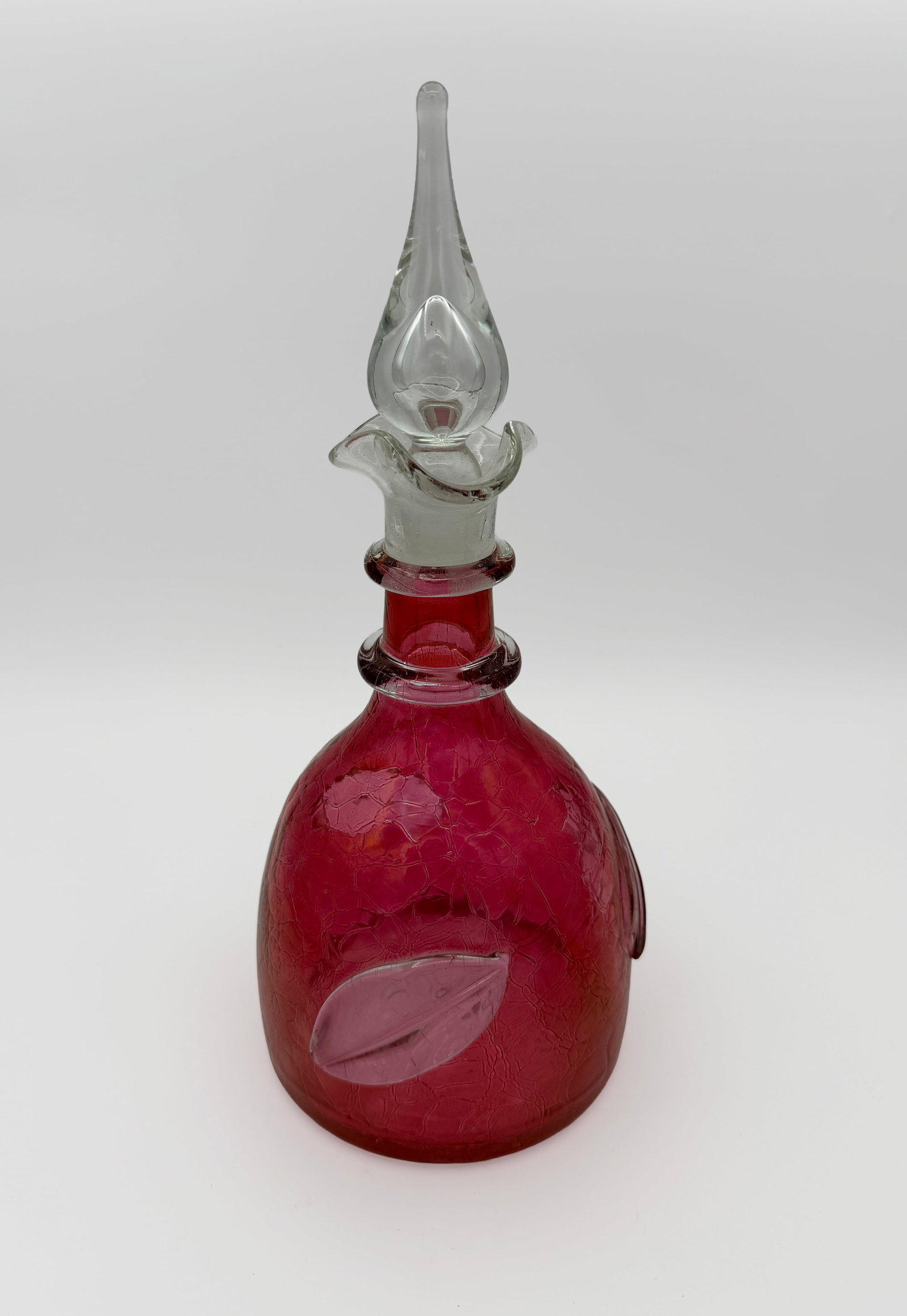 MCM Cranberry Crackle glass decanter (1 of 1)