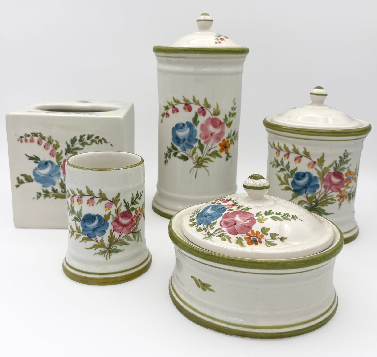 Italian Ceramic Bathroom Set of 5: Made in N. Guadrifoglio Florance Italy - I. Magnin