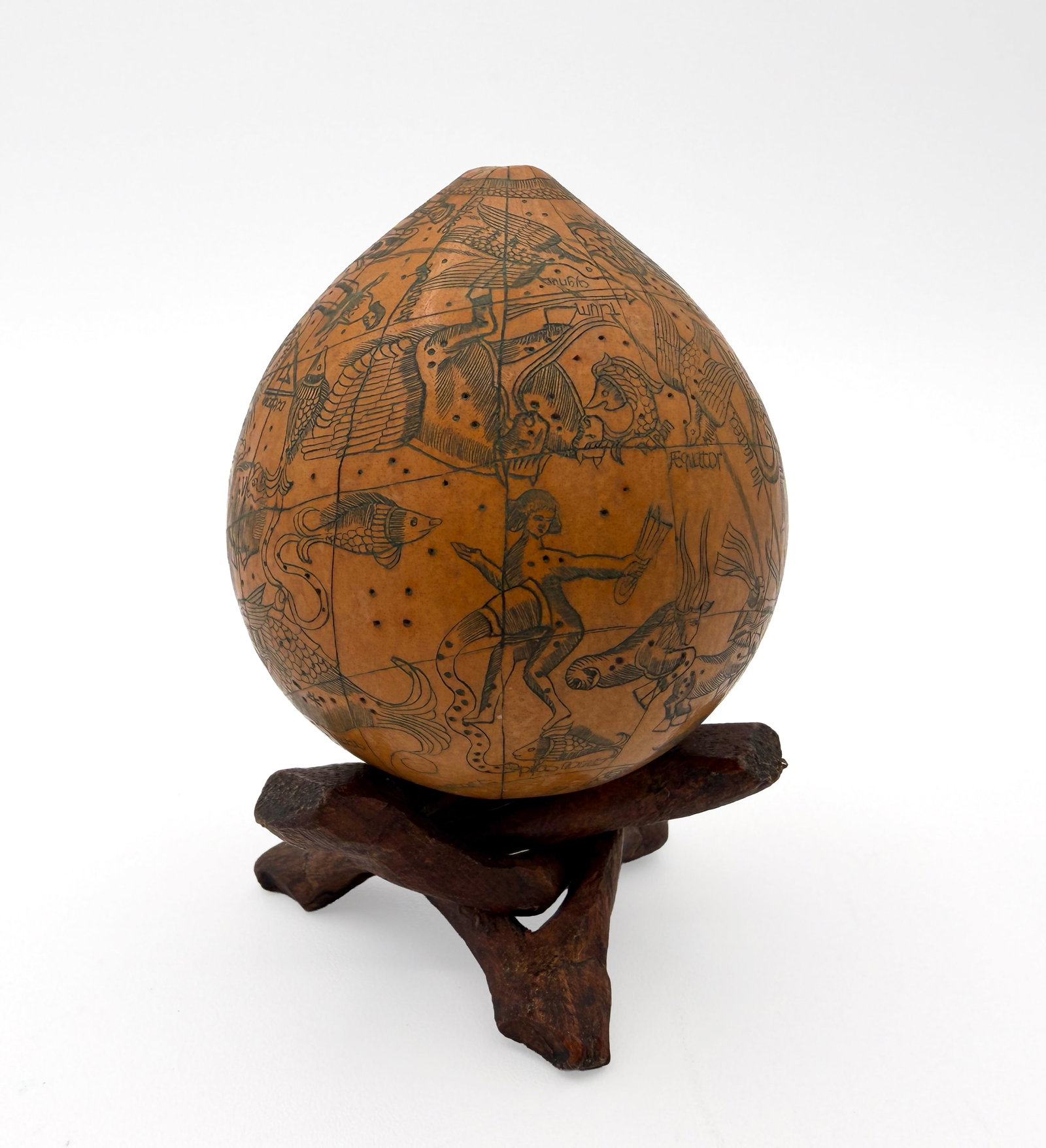 Carved Celestial Gourd Globe with Stand - 2