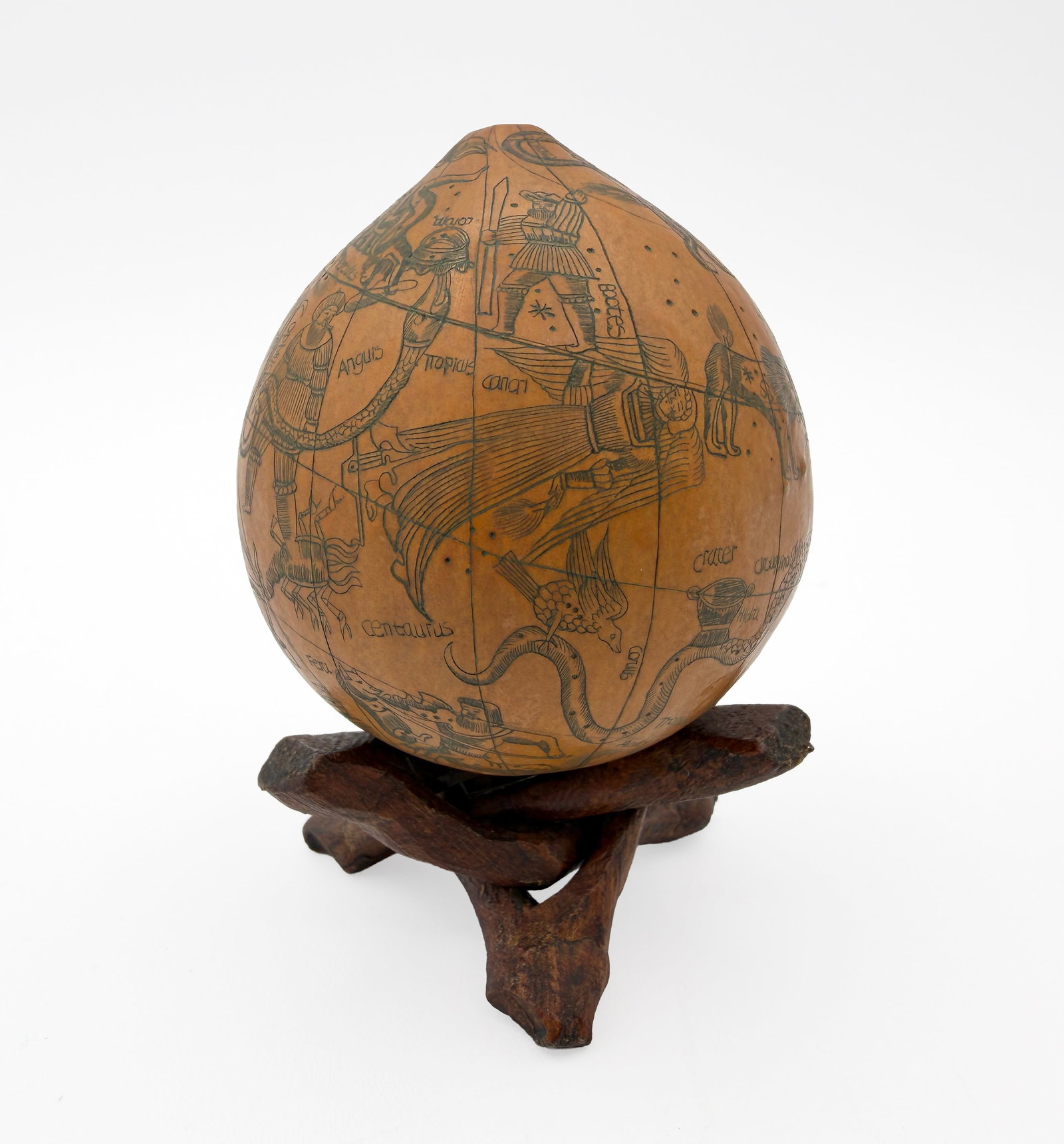 Carved Celestial Gourd Globe with Stand - 3