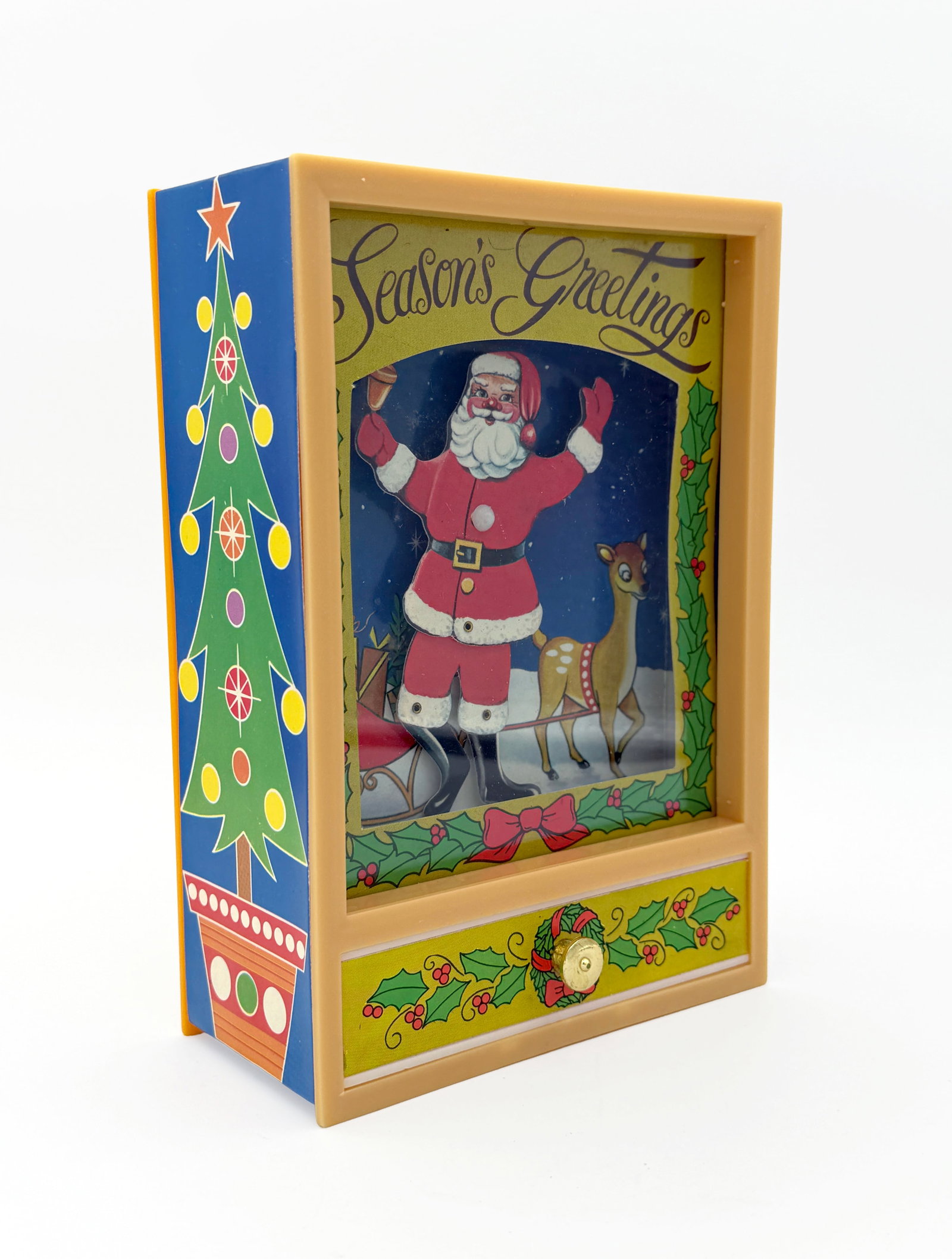 1980s Dancing Santa Musical Jewelry Box: Late 1970's - early 1980's vintage musical jewelry box, new in box. Box has some wear.