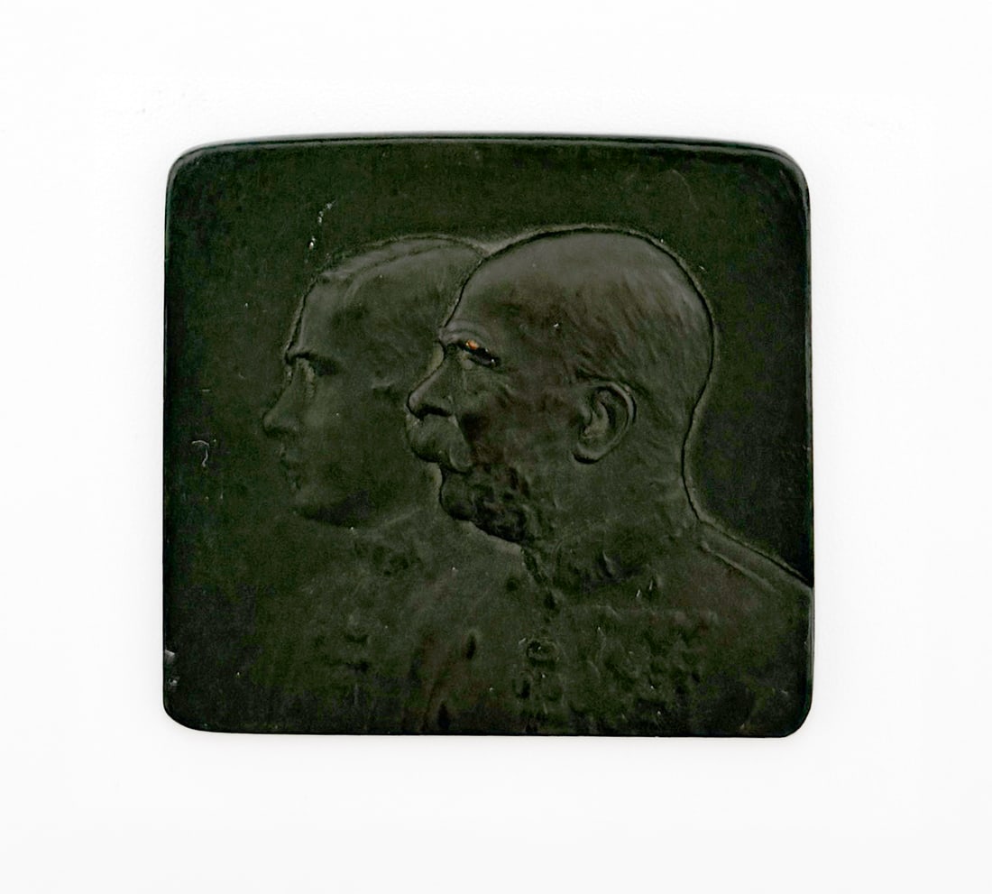 Franz Joseph 60th Anniv. Bronze Plaque: Austro-Hungarian bronze commemorative plaque issued in 1908 for the 60th anniversary of Emperor Franz Joseph I’s accession to the throne. The obverse bears overlapping left-facing relief portraits o