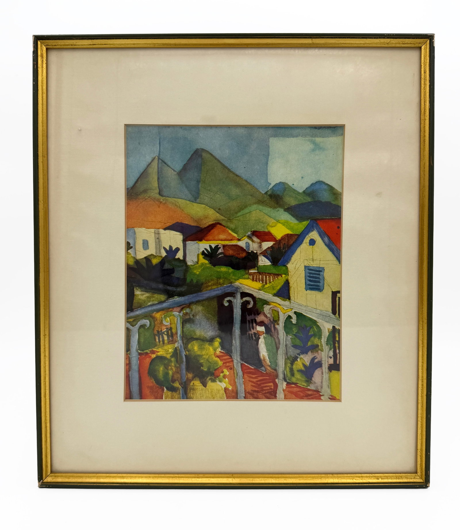 St. Germain at Tunis after August Macke: After August Macke (German, 1887–1914), “St. Germain bei Tunis” (“St. Germain near Tunis”), a framed color reproduction after the artist’s 1914 watercolor. The composition depicts