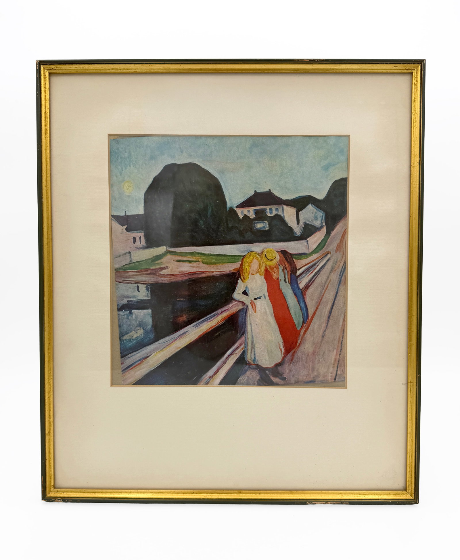 Girls on the Bridge after Edvard Munch: After Edvard Munch (Norwegian, 1863–1944), “Vier Mädchen auf der Brücke” (“Four Girls on the Bridge”), a framed color reproduction after the artist’s 1905 oil painting. Four