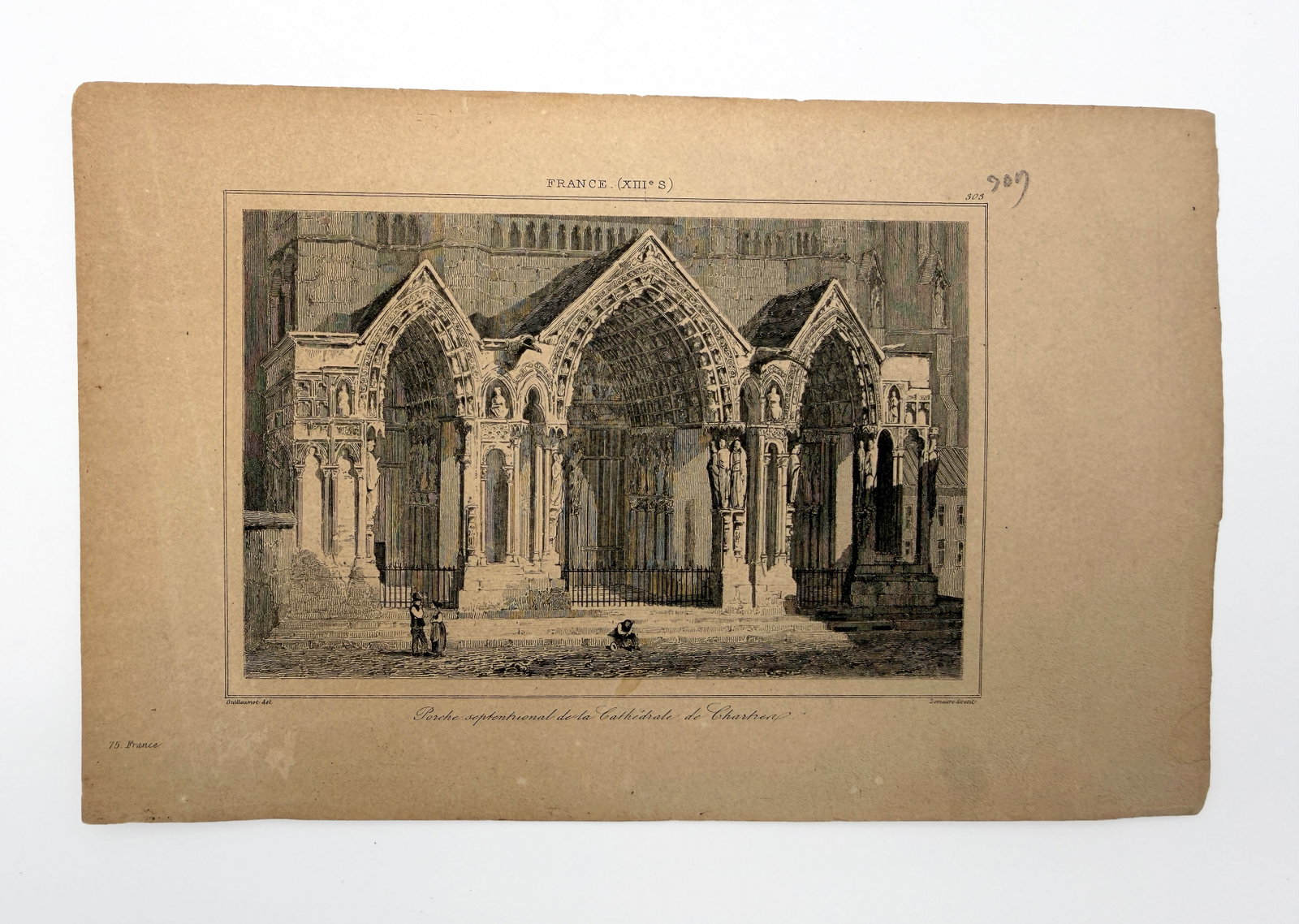 Chartres Cathedral Etching by Lemaitre: The north porch of Chartres Cathedral, by Lemaitre vintage etching