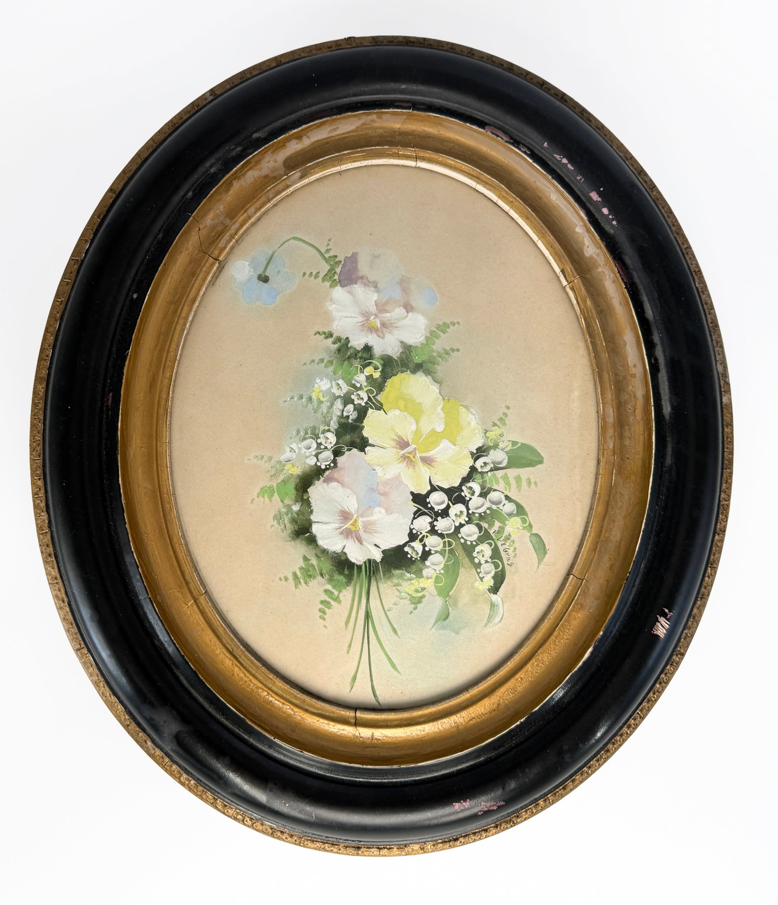 Floral Oval-Frame Artwork by F. Le Gray: Flowers in oval frame by F. Le Gray