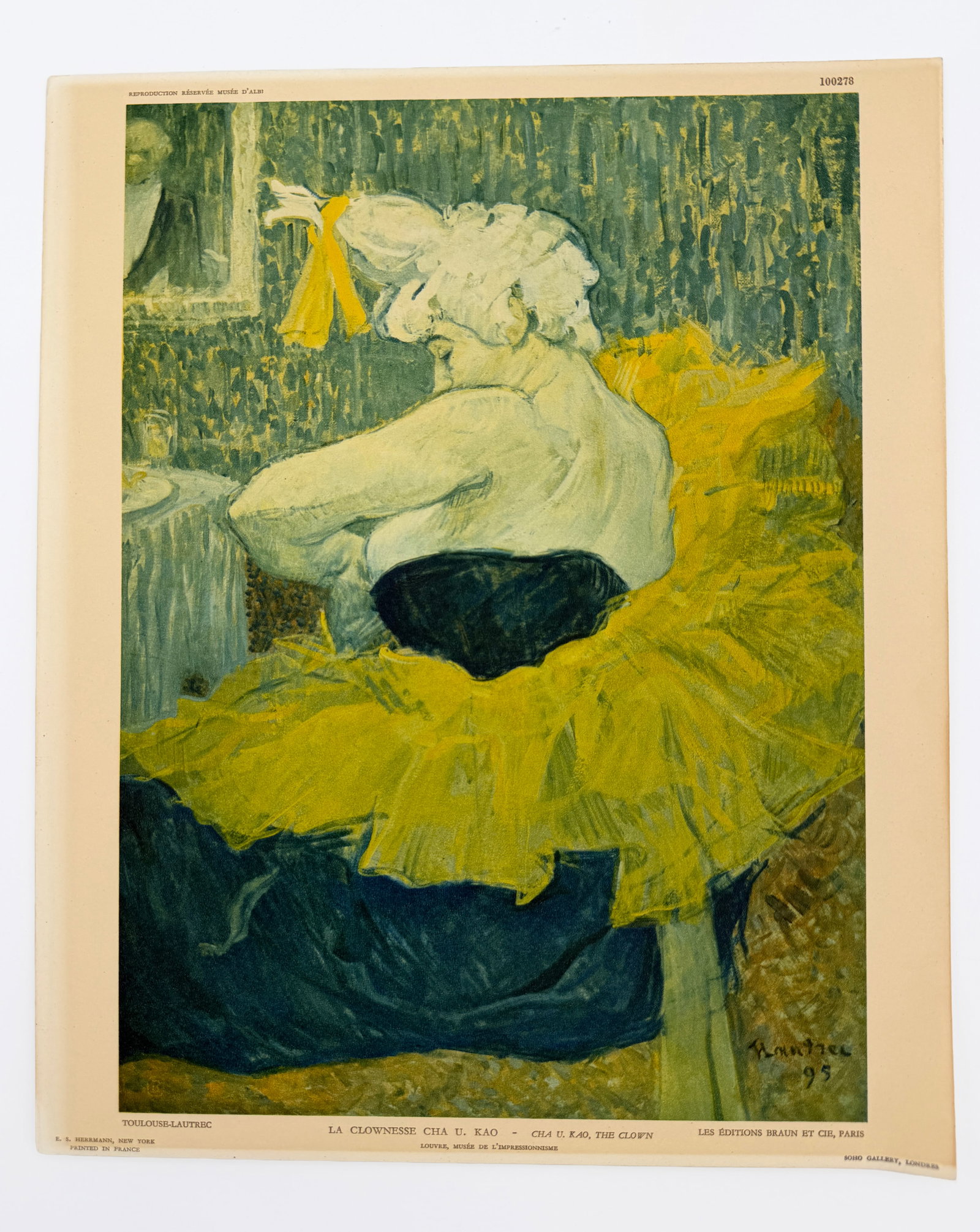 Toulouse-Lautrec Clownesse Cha-U-Kao Print: La Clownesse Cha U. Kao by Henri Toulouse-Lautrec. Printed in France by Musee d'albi & braun et cie 100278