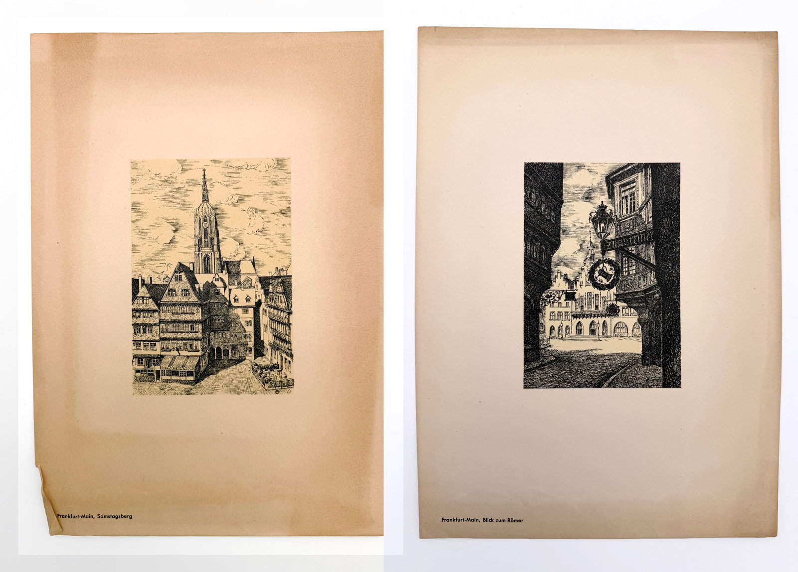 Lot of 2 Two Frankfurt Etching Prints (1 of 3)
