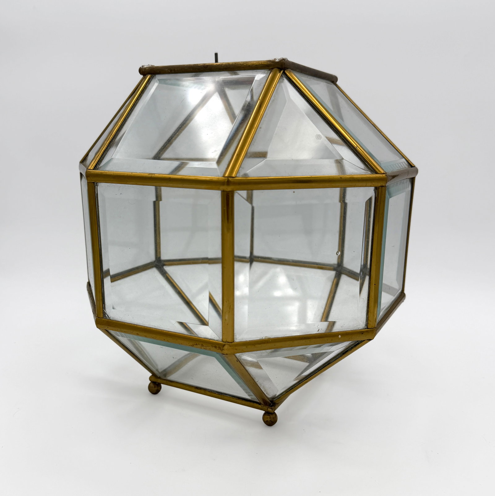 Vintage Brass Hexagonal Hanging Lamp - 2