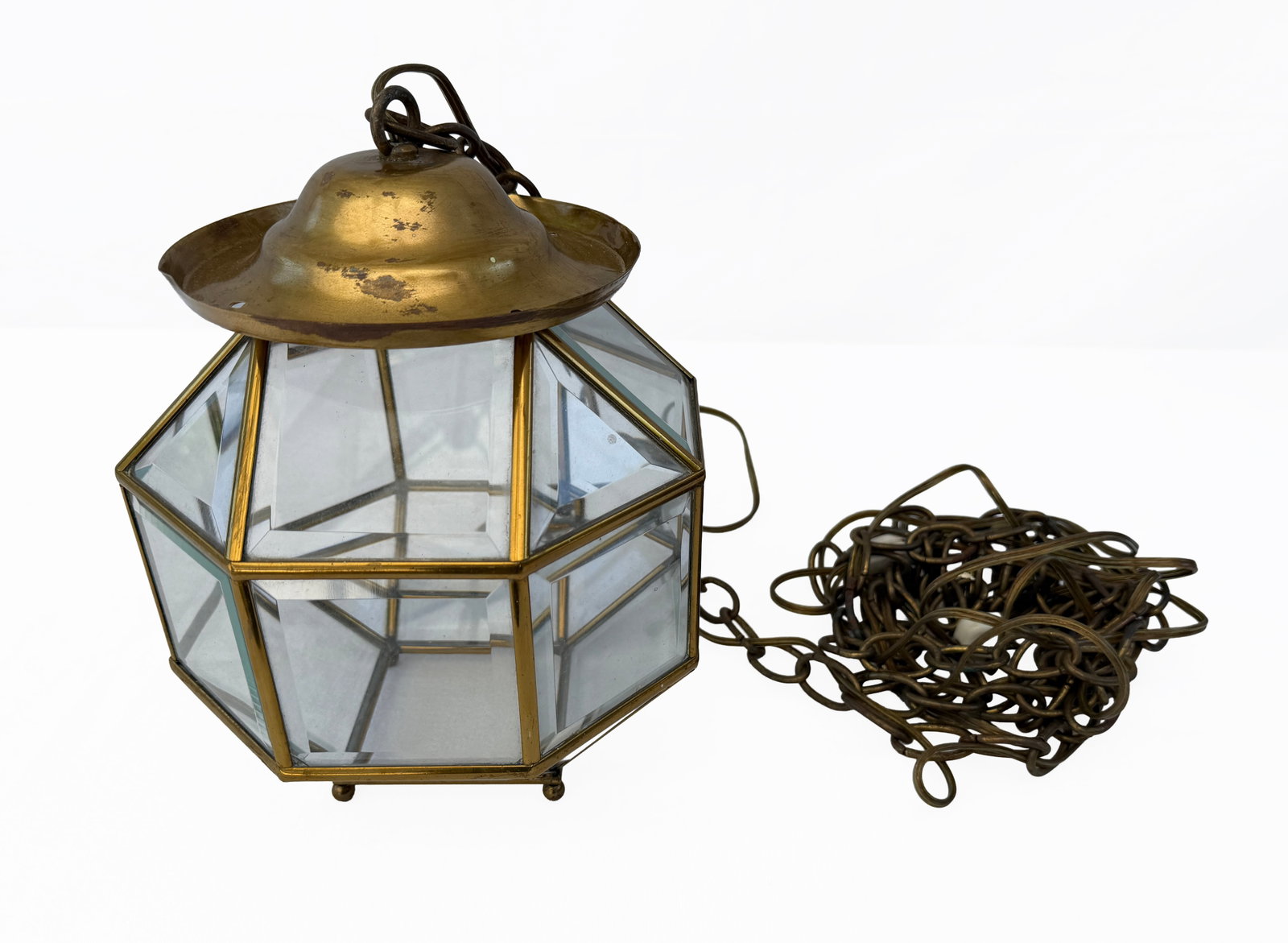 Vintage Brass Hexagonal Hanging Lamp - 3