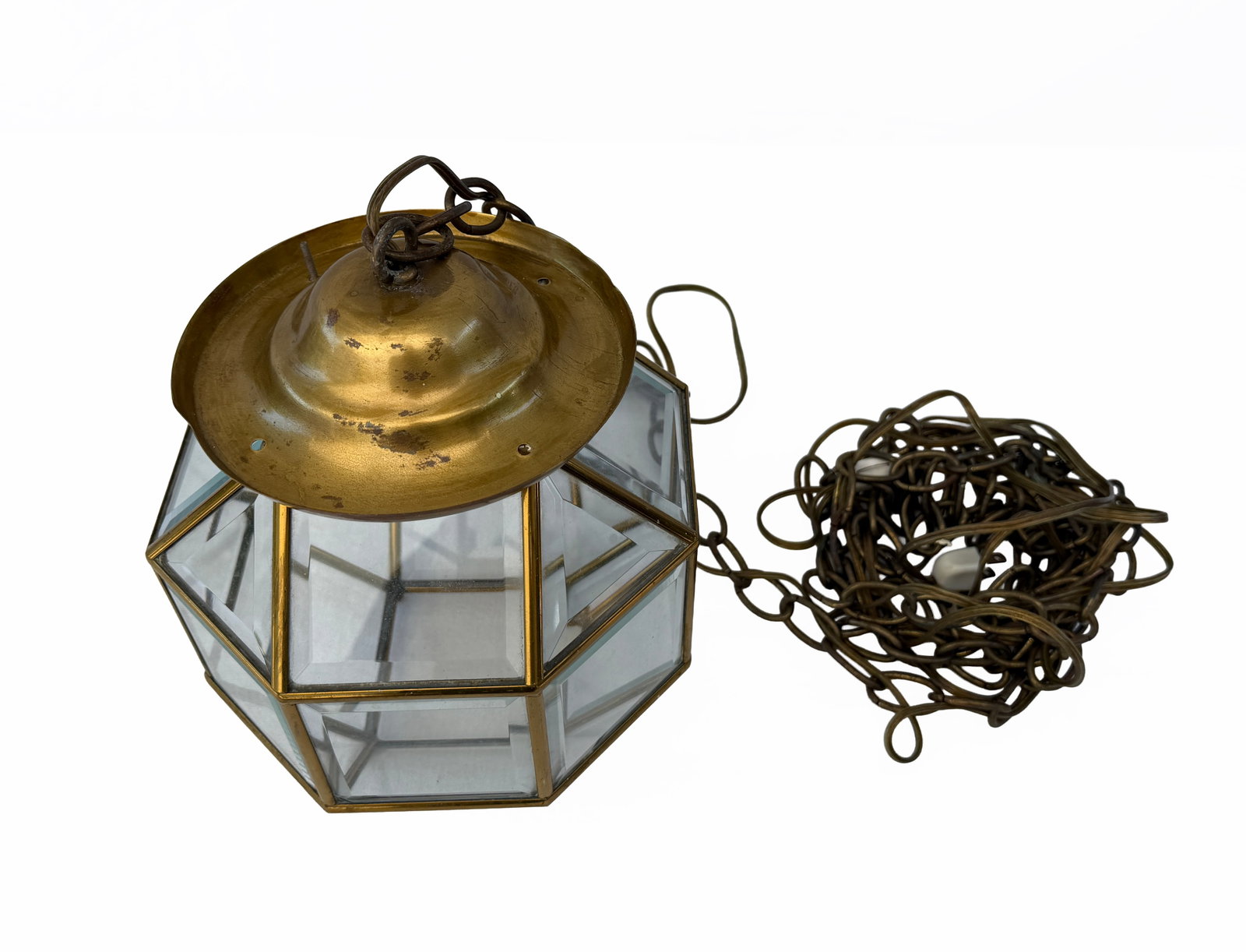 Vintage Brass Hexagonal Hanging Lamp - 4