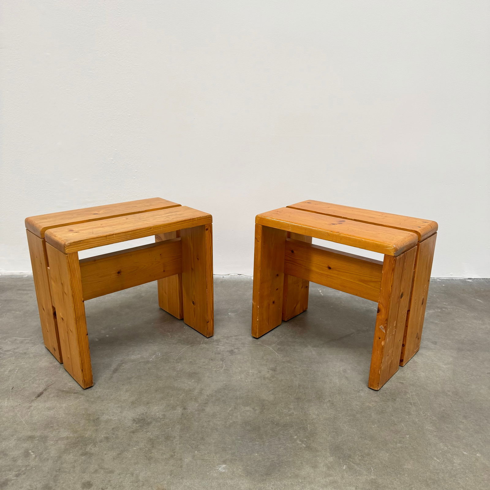 Pair of Charlote Perriand Les Arcs Pine Stools/Side Tables, France 1970s (1 of 12)