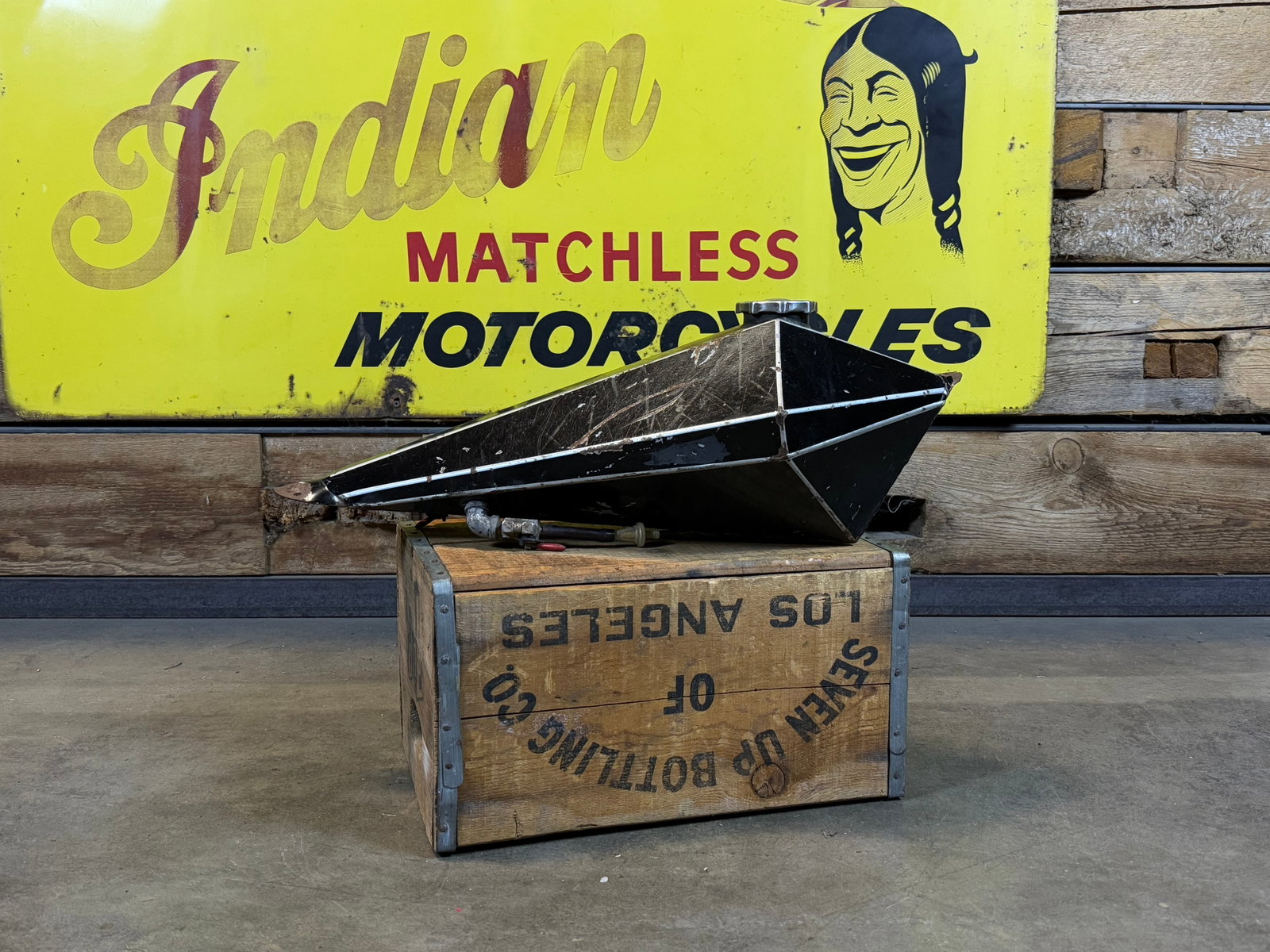 Black Angular Gas Tank: Height: 6 in. Width: 26 in. Depth: 12 in.
