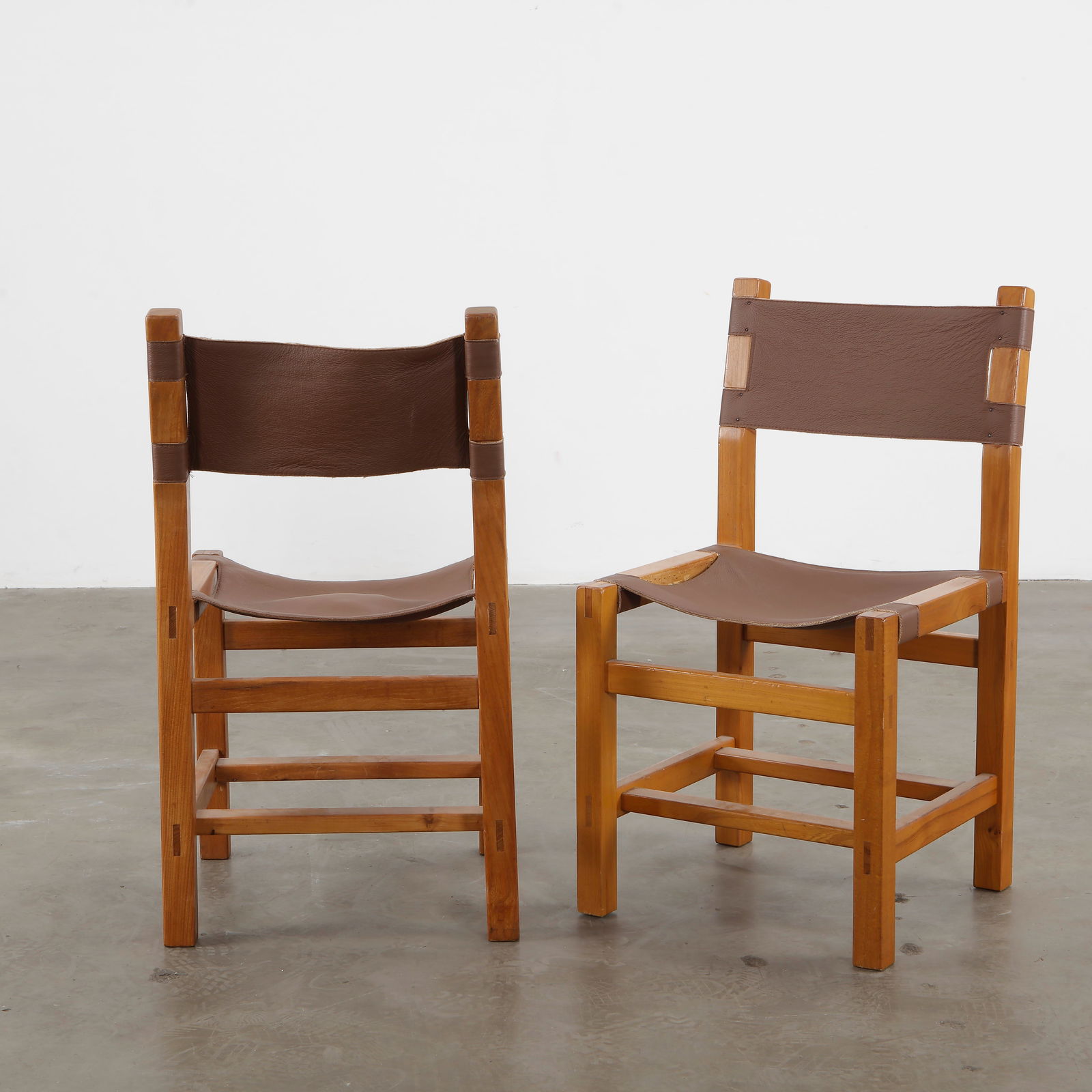 Pair of Elm and Leather Dining Chairs by Maison Regain, 1960s (1 of 7)