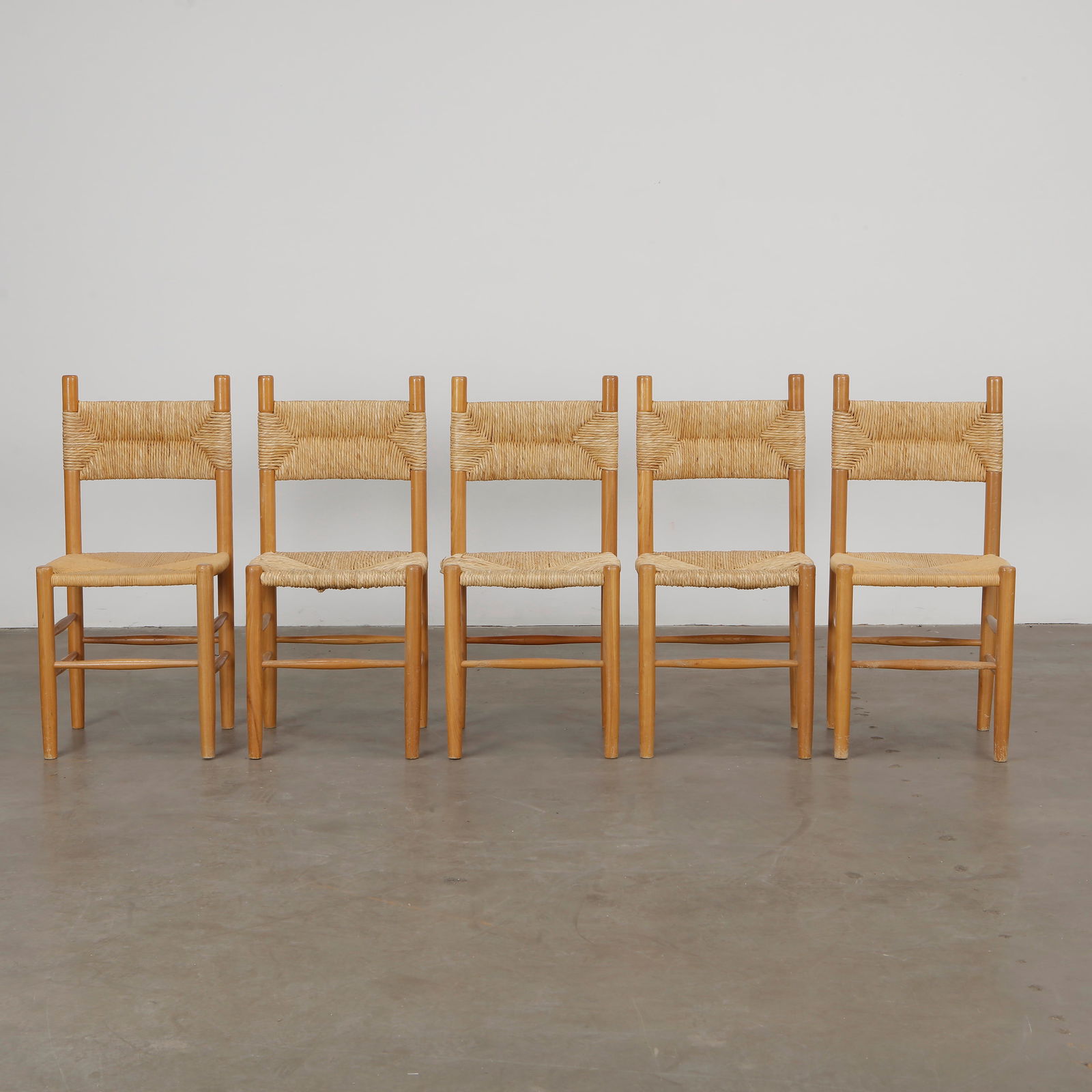 Set of Five Dordogne Wood and Wicker Chairs Attributed to Charlotte Perriand, 1960s (1 of 11)
