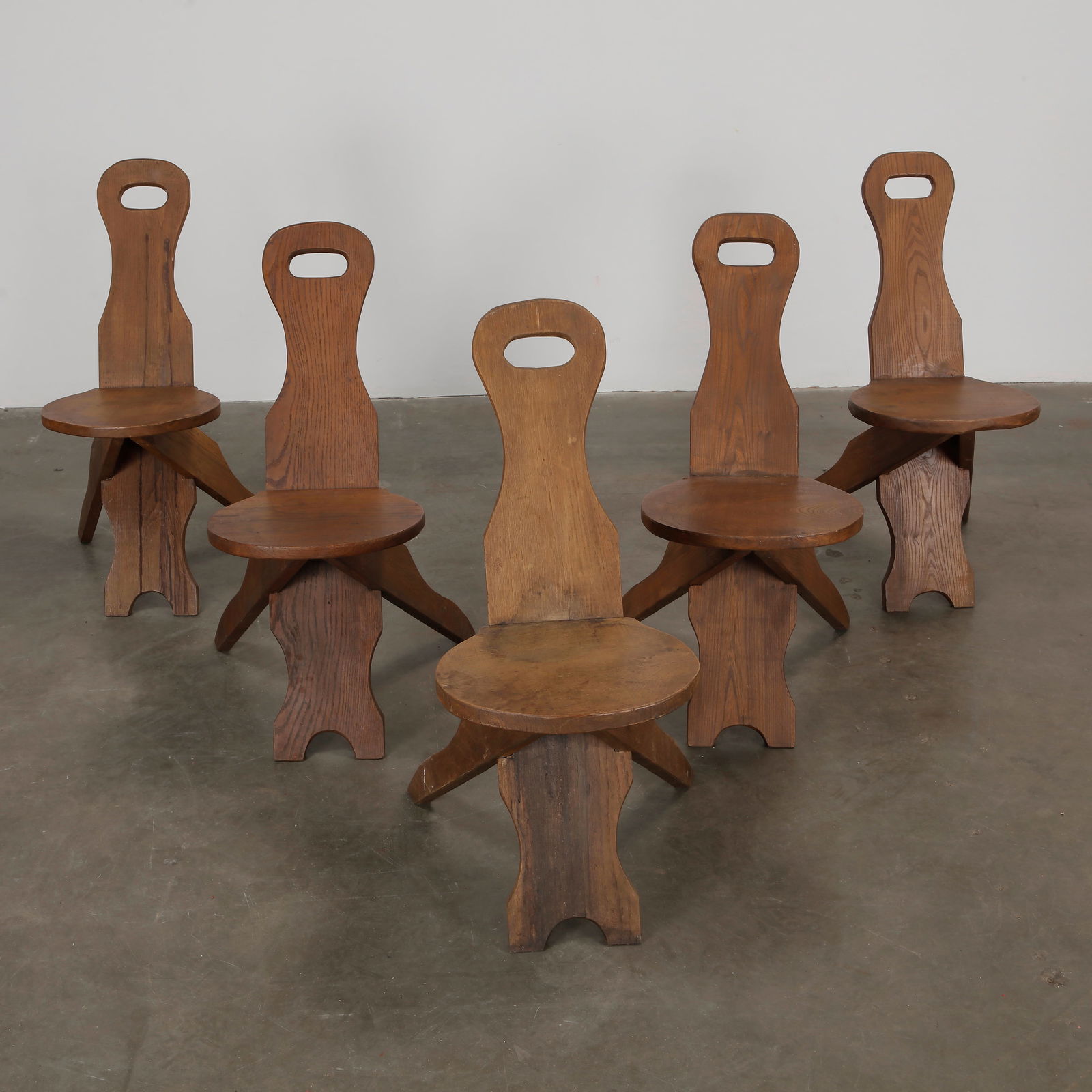 Set of Five Mid-Century Oak Brutalist Chairs, 1960s (1 of 10)