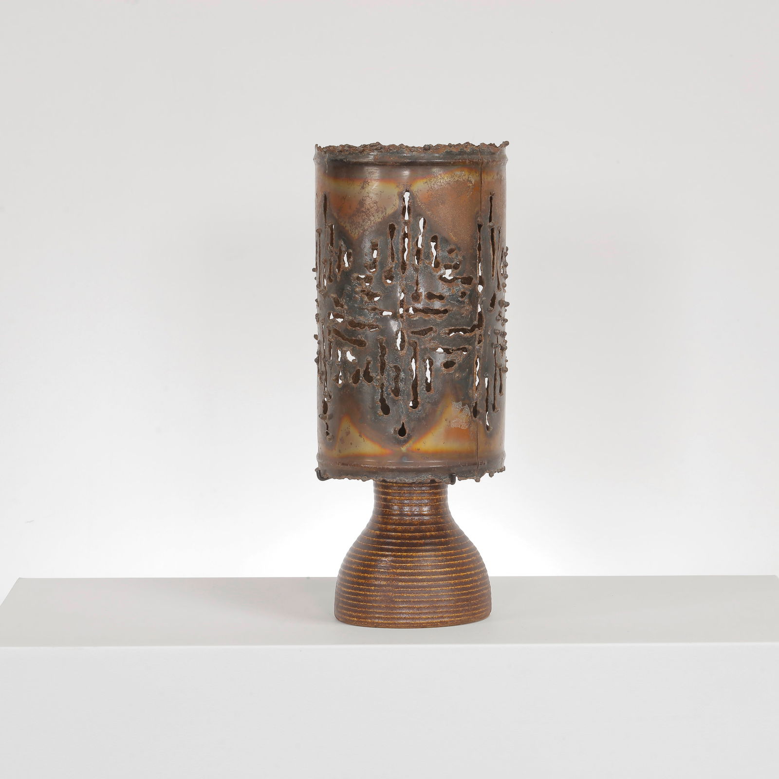 Accolay Ceramic Lamp with Brutalist Metal Shade, 1970s (1 of 6)