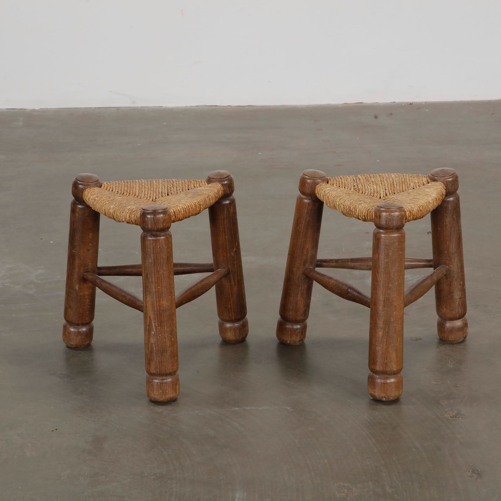 Pair of Charles Dudouyt Small Wood Stools, 1950s (1 of 5)