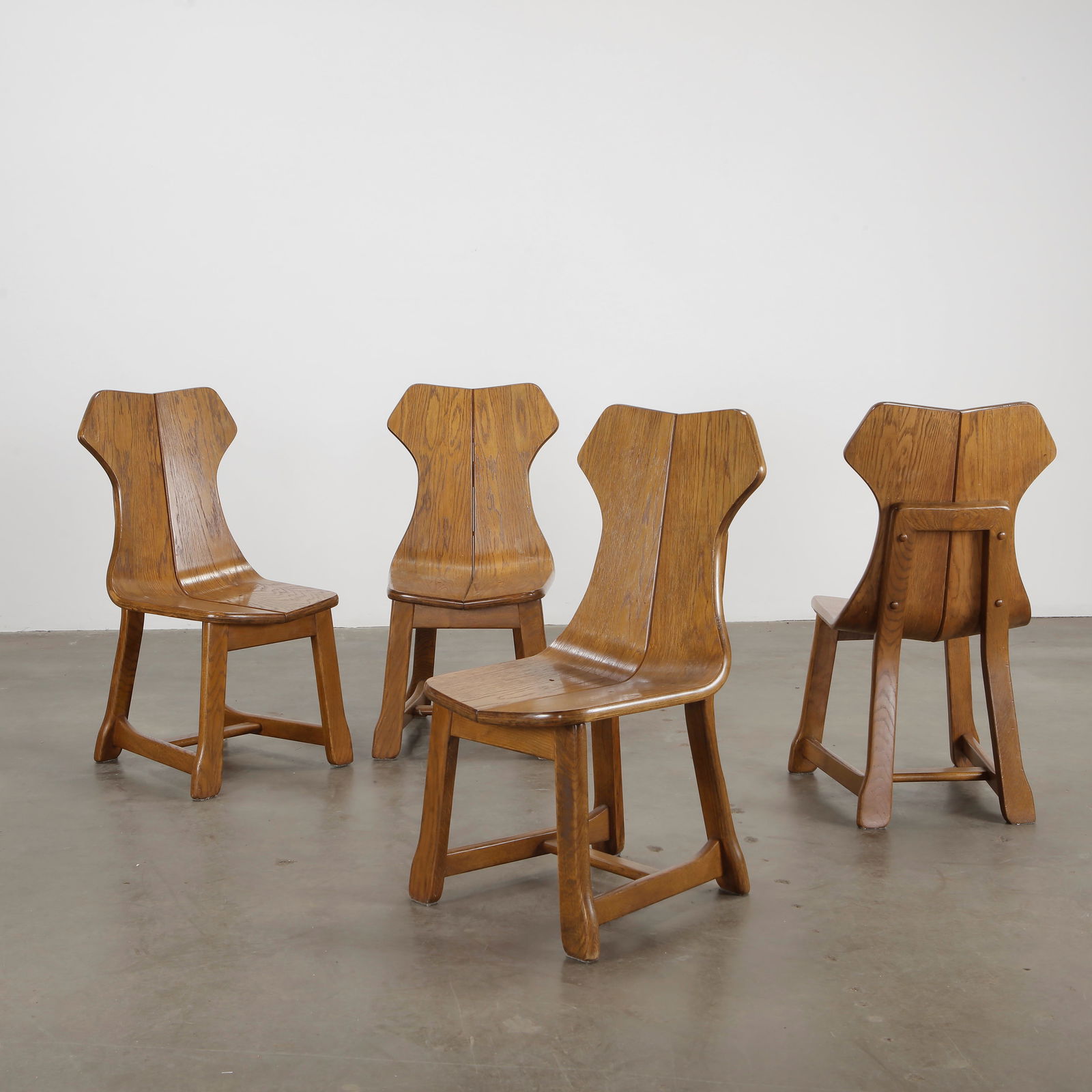 Set Of Four Dark Wood Brutalist Chairs, 1960s (1 of 8)