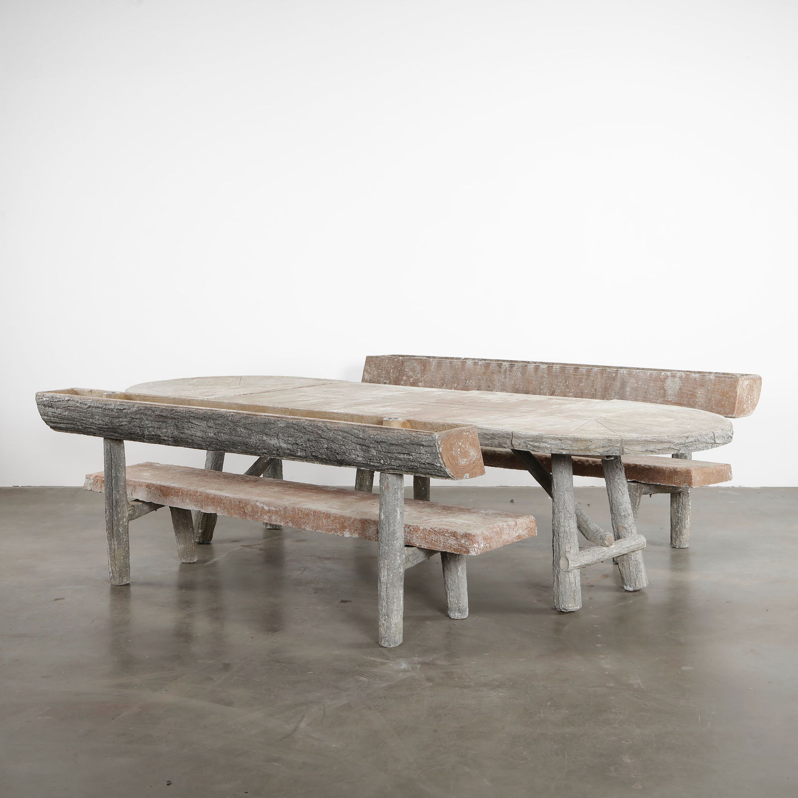 Monumental Concrete Faux Bois Dining Table and Benches, 1970s (1 of 19)