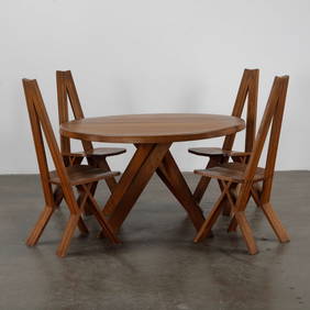 Dining Room Set by Pierre Chapo with Four S45 Chairs and T21 Dining Table, 1960s (1 of 18)