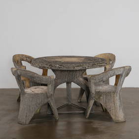 Faux Bois Dining Table and Set of Four Dining Chairs, France, 1970s (1 of 16)