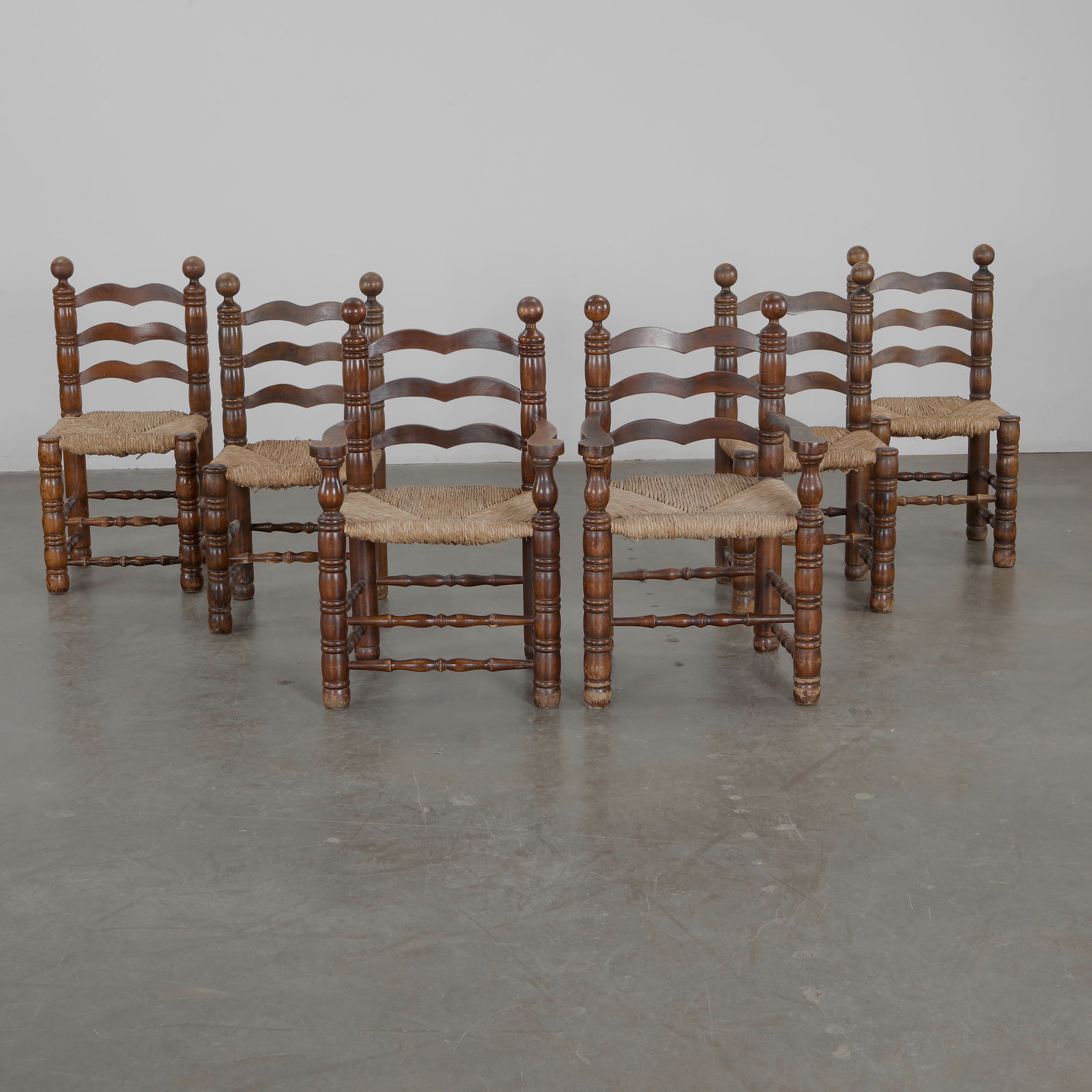 Set of Six Mid-Century Brutalist Solid Wood Chairs by Charles Dudouyt, 1940s (1 of 20)