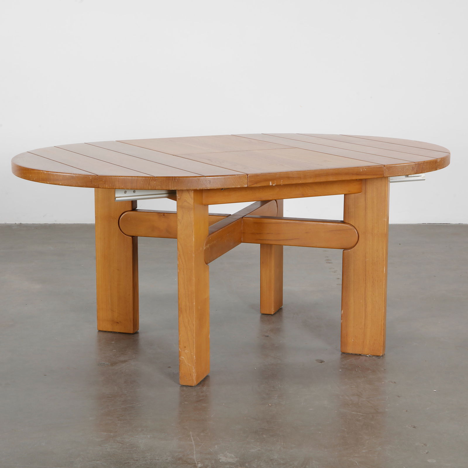 Rare Dining Table by Maison Regain in Solid Elm with Extension, 1980s (1 of 6)