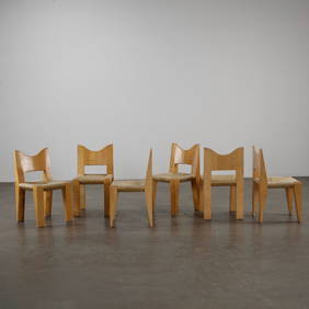 Set Of Six Wooden and Wicker Chairs In the Style of Afra and Tobia Scarpa, 1960S (1 of 9)