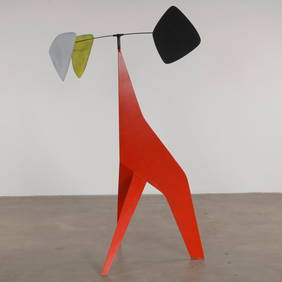 Red Contemporary French Metal Sculpture, Artisan Crafted, 1980s (1 of 8)