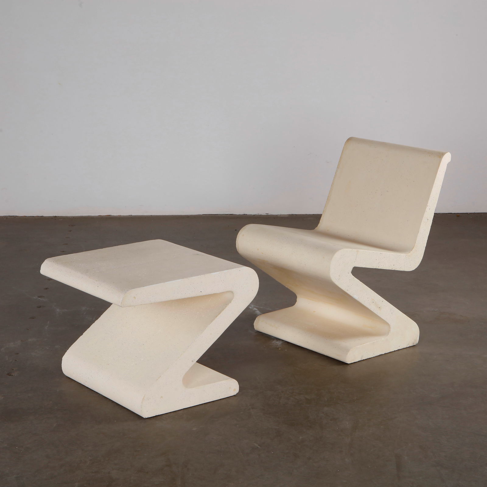 Pair of Concrete Zig Zag Chair and Table, 1960s (1 of 12)