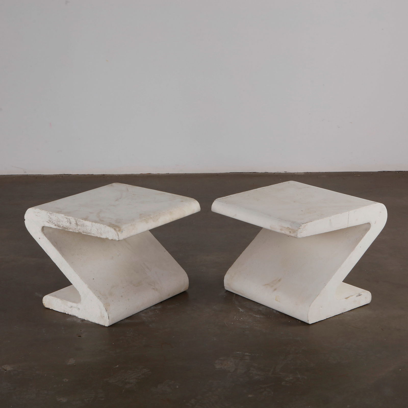 Pair of White Concrete Zig Zag Tables, 1960s (1 of 8)