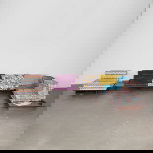 Hans Hopfer for Roche Bobois, 16-Piece Mah Jong Modular Sofa with Wood Platform and Missoni Fabric: This expansive brand new 16-piece composition includes an integrated wood platform base, a rare variation on the iconic Mah Jong sofa with a Missoni fabric, uniting sculptural form and maximalist text