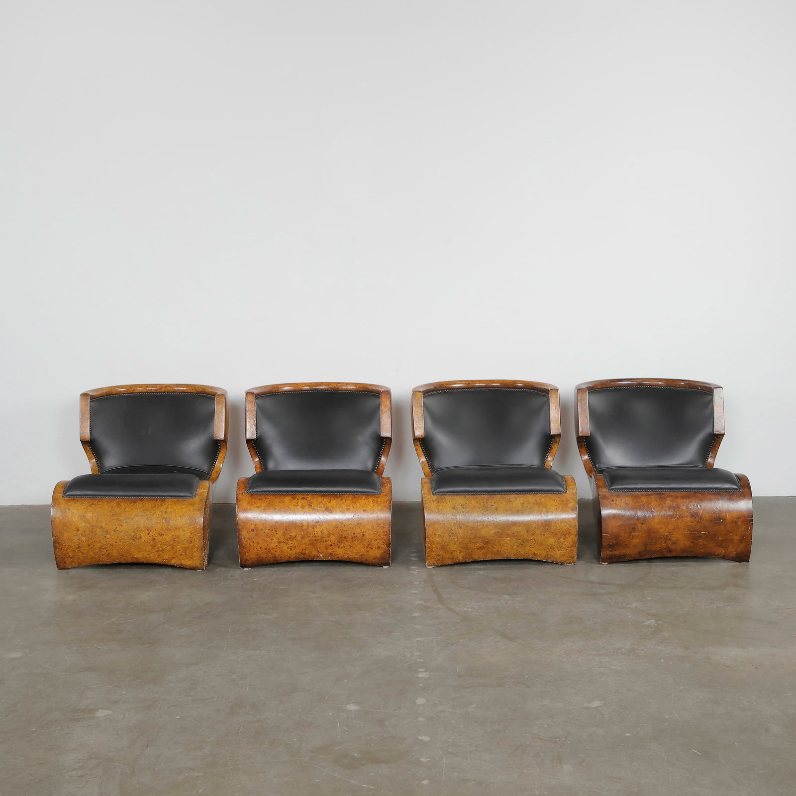Biedermeier, Set of Four Burl Wood Lounge Chairs, 1970s (1 of 15)
