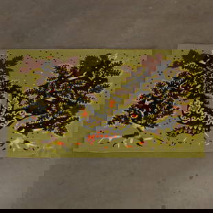 R. Hurtu for Robert Four, French Wool Tapestry, 1960s: A striking French wool tapestry by R. Hurtu for Robert Four, showcasing elegant craftsmanship and a detailed composition that brings warmth to any space. Height: 42 in. Width: 63 in.