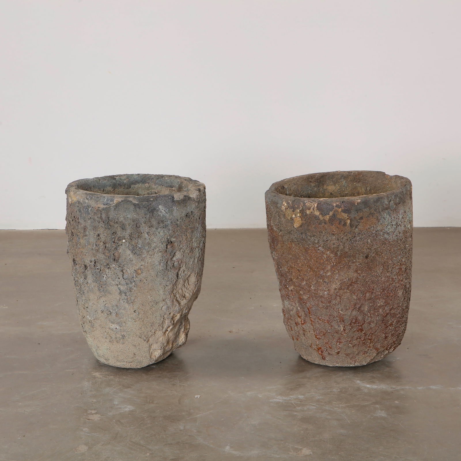 Pair of French Foundry Melting Pot Lava Stone Smelting Planters, 1960s (1 of 9)