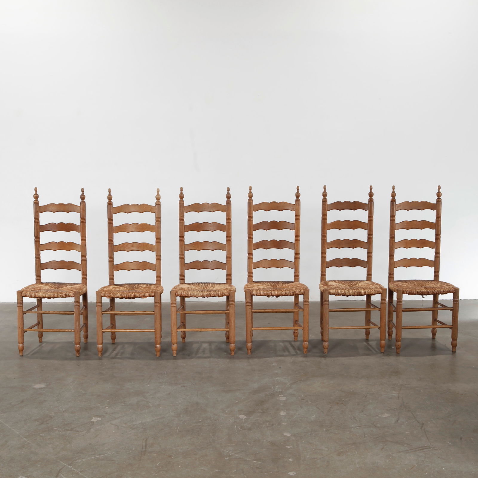 Set of Six Brutalist Wood and Straw Chairs, France, 1960s (1 of 20)