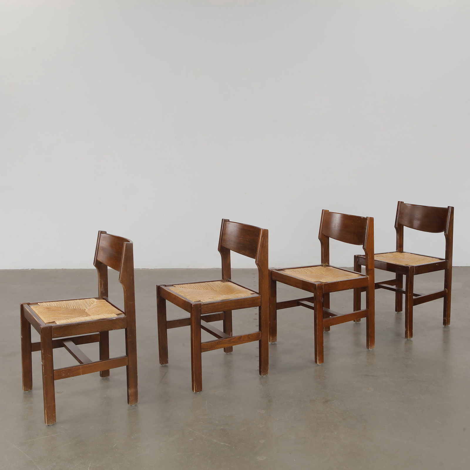Maison Regain, Set of Four Wood and Straw Chairs, 1960 (1 of 17)