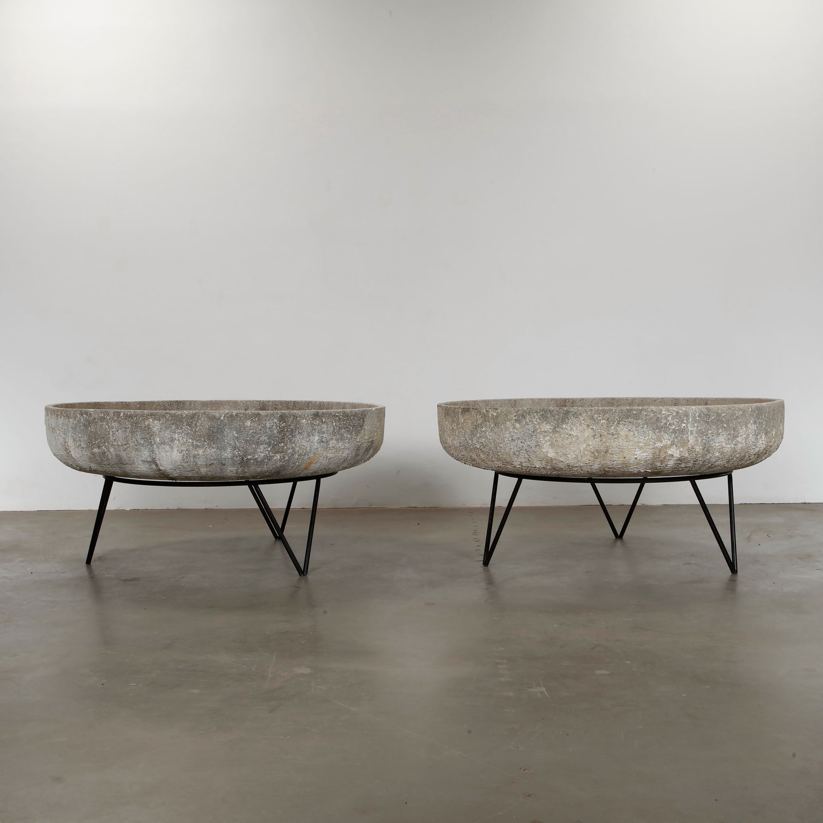 Pair of Colossal 5-Foot Terrazzo Planters on Metal Stands, 1980 (1 of 9)