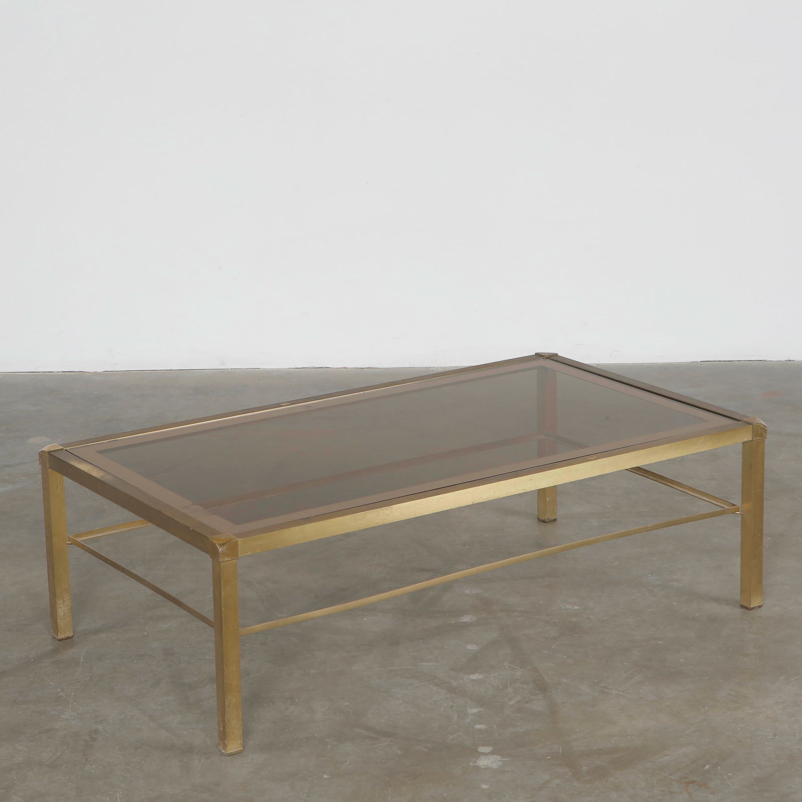 Modernist Gilded Metal and Smoked Glass Coffee Table, France, 1970s (1 of 8)