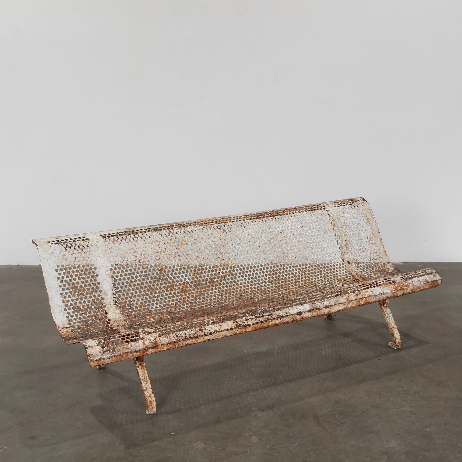 Rene Malaval, White Perforated Metal Bench, 1960s (1 of 13)