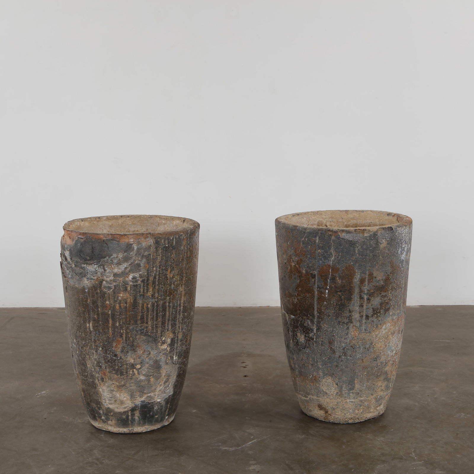 Pair of Monumental French Foundry Melting Pot Lava Stone Smelting Planters, 1960s (1 of 11)