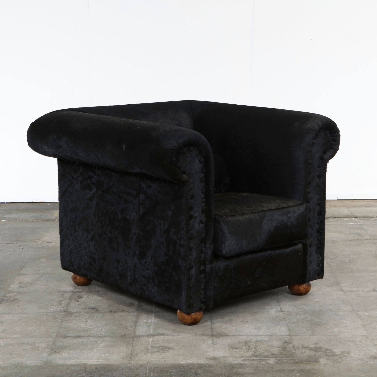 Italian Black Hide Armchair with Bun Feet, 1970s (1 of 12)